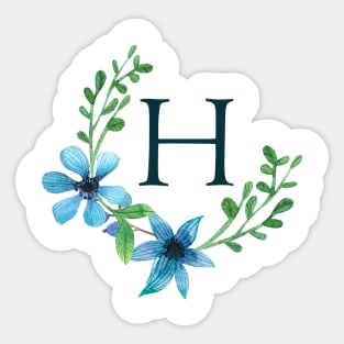 Floral Monogram H Pretty Blue Flowers Sticker